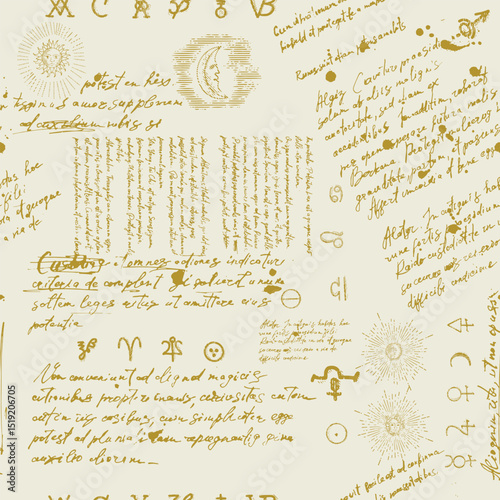 Mystical seamless pattern with esoteric symbols