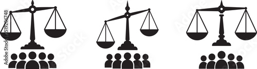 Human Rights Silhouette Graphic with Scales of Justice and Community Icons