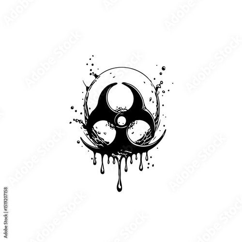 Biohazard Symbol Black and White Drip Style Design: Hazardous Waste Illustration
