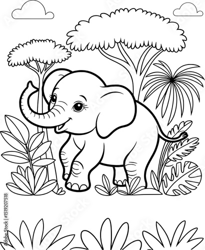 Adorable baby elephant coloring page jungle habitat