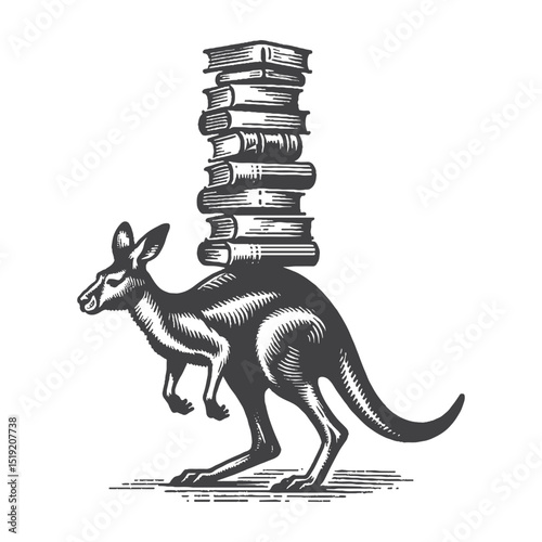 Vintage Hand-Drawn Kangaroo with Torn Paper Body Illustration, Universe Inside Surreal Engraved Style Vector for T-Shirts and Cosmic Design