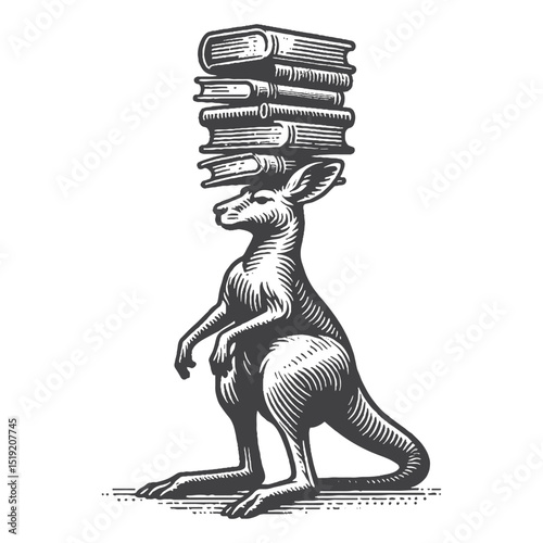 Vintage Hand-Drawn Kangaroo with Torn Paper Body Illustration, Universe Inside Surreal Engraved Style Vector for T-Shirts and Cosmic Design