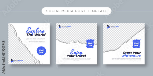 Adventure Travel Social Media Post Template Brush Style – Editable Vector Design for Outdoor Exploration, Hiking, and Travel Promotion Banners