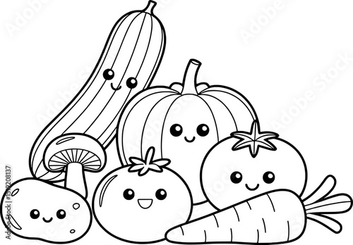 Adorable kawaii vegetables coloring page cute farm produce