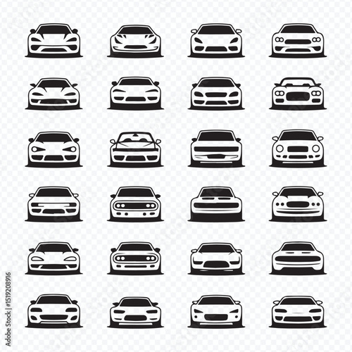 Black and White Car Front Icons for Automotive Projects