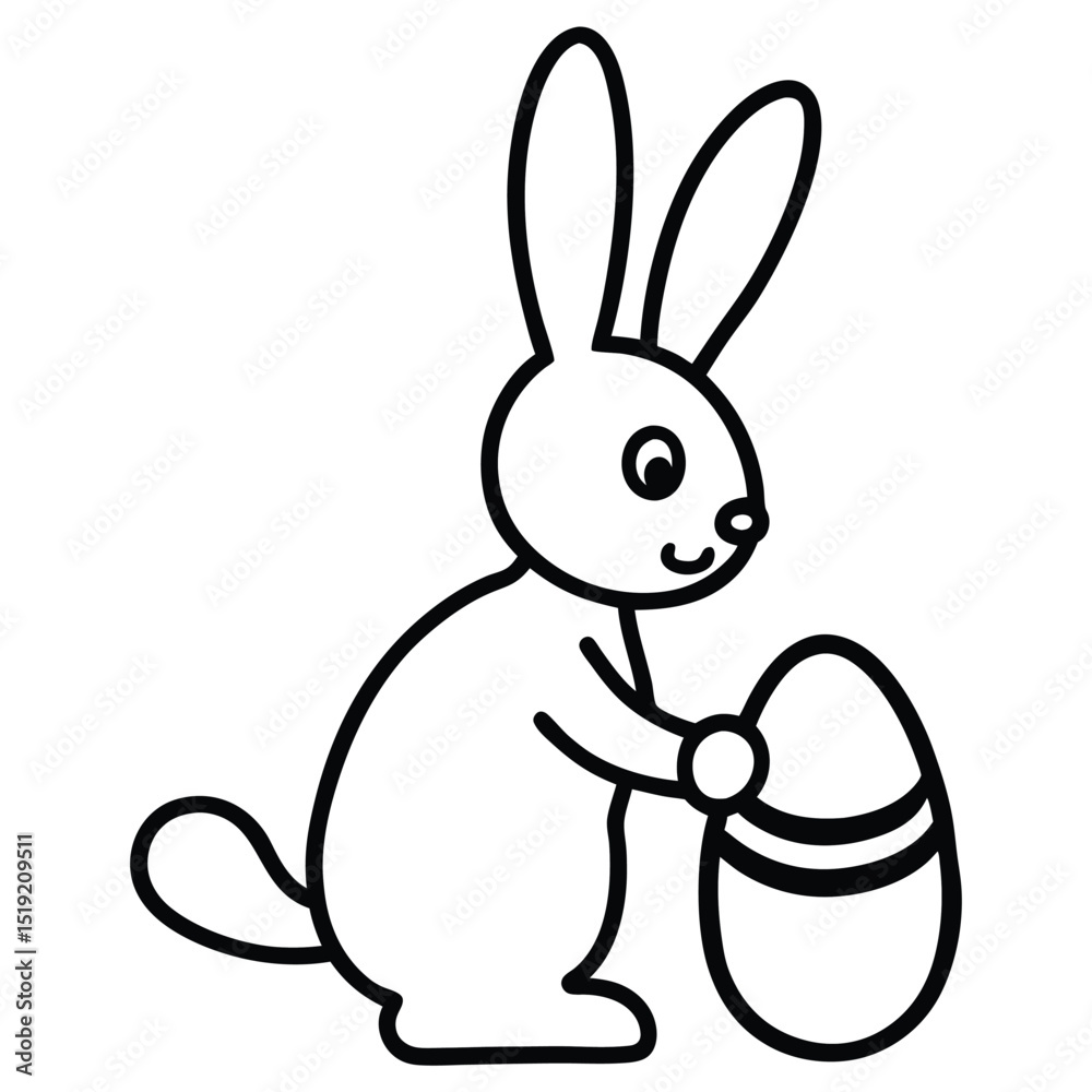Obraz premium Cute Bunny Painting Easter Egg on White Background