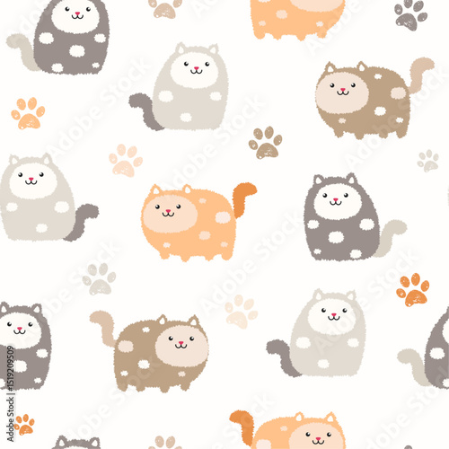 Seamless pattern with cute colorful Kittens. Creative childish fur texture. Great for fabric, textile Vector Illustration, grunge effect, creative, cat paw