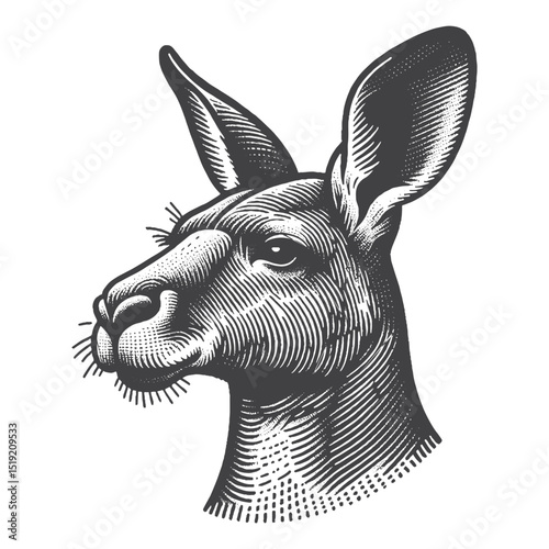 Vintage Hand-Drawn Kangaroo Head Portrait Illustration, Wildlife Animal Engraved Style Vector for T-Shirts and Nature Themes Design