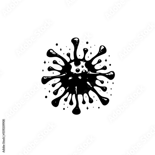 Graphic vector representation of a virus cell, black and white minimalist style