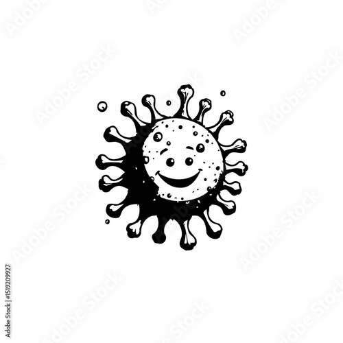 Cartoon virus illustration depicting a smiling pathogen with spiky projections