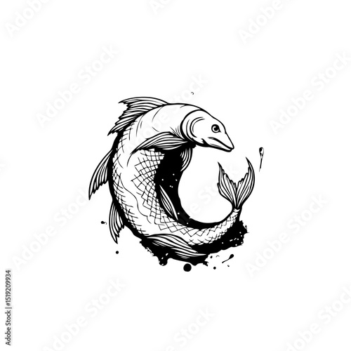 Elegant Fish Illustration: A Black and White Drawing of Marine Life, Artwork