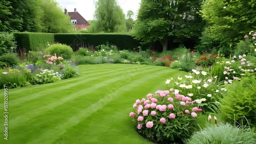 Manicured Lawn and Flourishing Flowers