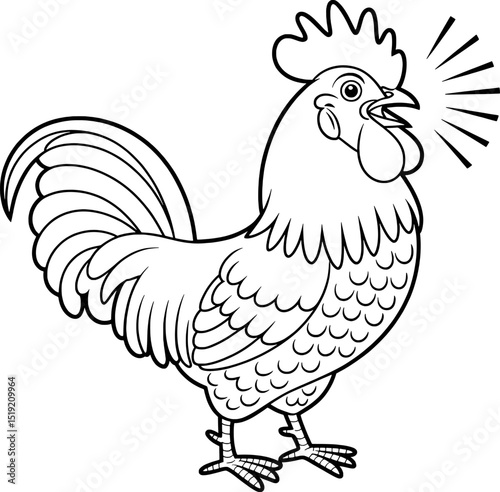 Cartoon rooster crowing loudly farm animal illustration