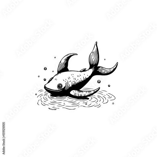 Illustration of a charming fish with expressive eyes floating in a serene watery scene