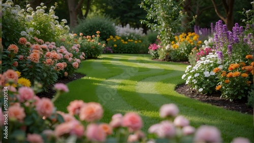 Manicured Lawn and Flourishing Flowers