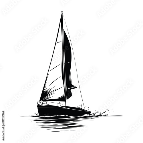 Sailing a boat with the sails silhouette design