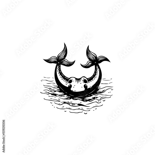 Vintage stylized walrus illustration in black and white emblem style design