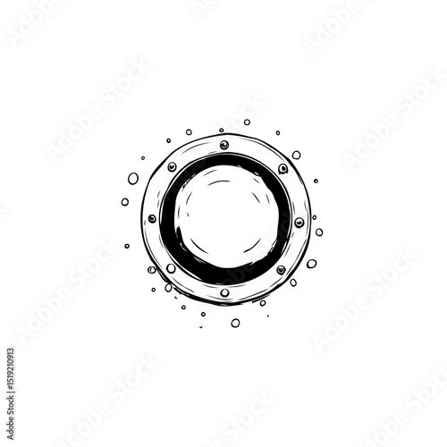 Minimalist circular porthole sketch in black and white perfect for marine concepts