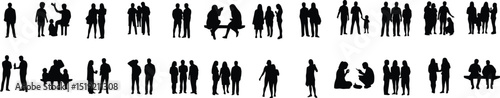 A silhouette of various individuals, with several pairs engaged in discussion, captures the subtle nuances of human connection and interaction in a candid display.