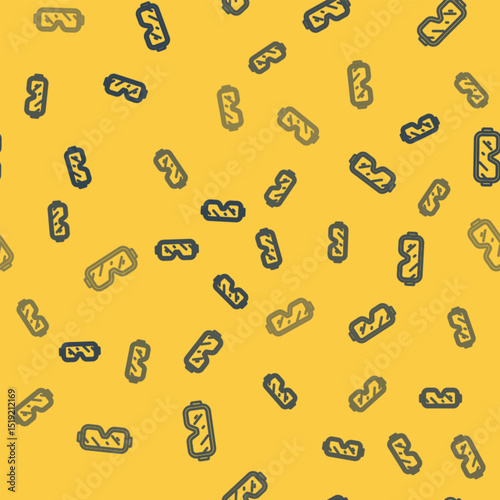 Blue line Diving mask icon isolated seamless pattern on yellow background. Extreme sport. Diving underwater equipment. Vector