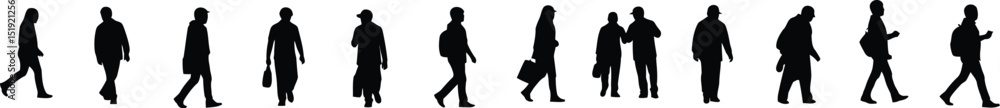 A composite shot of silhouetted people, each figure is captured walking forward. this picture can apply to various context. A composite shot of silhouetted people, each figure is captured walking forward. this picture can apply to various context.