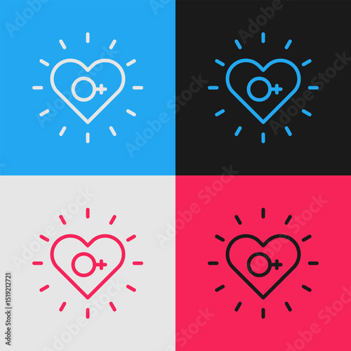 Pop art line Feminism icon isolated on color background. Fight for freedom, independence, equality. Vector