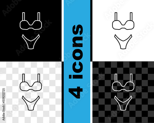 Set line Summer beach swimsuit icon isolated on black and white, transparent background. Beach women fashion. Vector