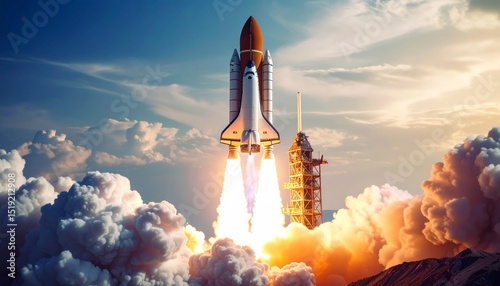 Powerful rocket launch into the sky, a symbol of space exploration and technology