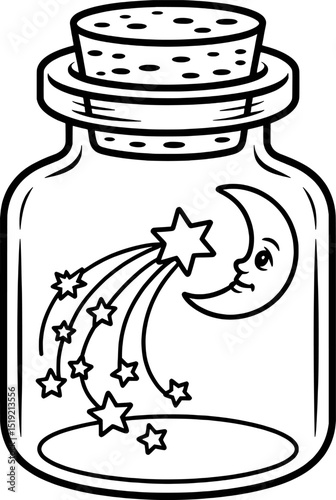 Magical moonlit night sky captured in a glass jar