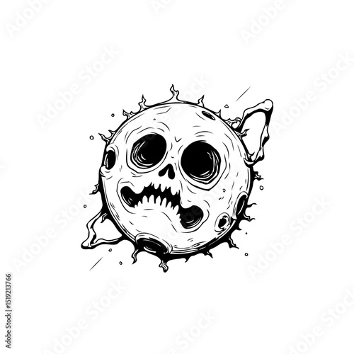 Spooky celestial body with a skull face perfect for Halloween-themed projects