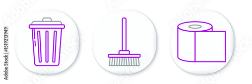 Set line Toilet paper roll, Trash can and Mop icon. Vector