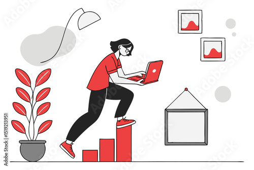 business woman with laptop and business graph