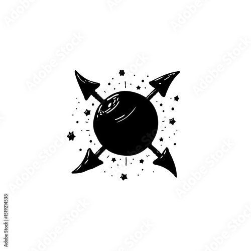 Enigmatic celestial body: Black hole illustration with stars and arrow details
