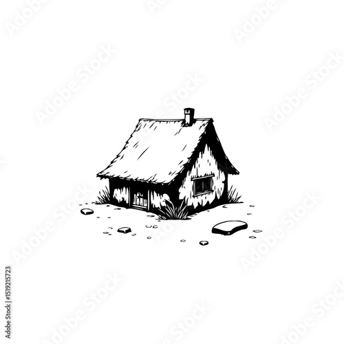 Whimsical Cottage Illustration: Charming Hand-Drawn House with Rustic Details