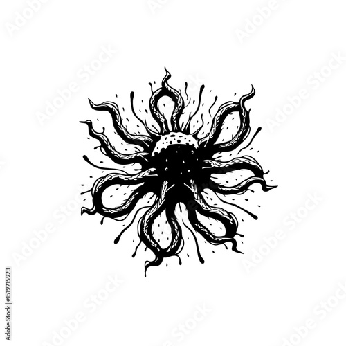 Abstract floral design with intricate tentacles, dark fantasy conceptual style