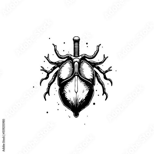 Intricate Illustration of a Surreal Insect-Sword Hybrid, Tattoo Design Aesthetics