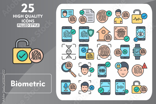 Biometric Line Filled Icon Set. Incleded Icons Identification,
Contract,
Denied,
Customer,
Voice Recognition,
Smartphone,
Protection,
Home Security,
Finger Scanner,
Eye Recogn. Vector Icons Collection