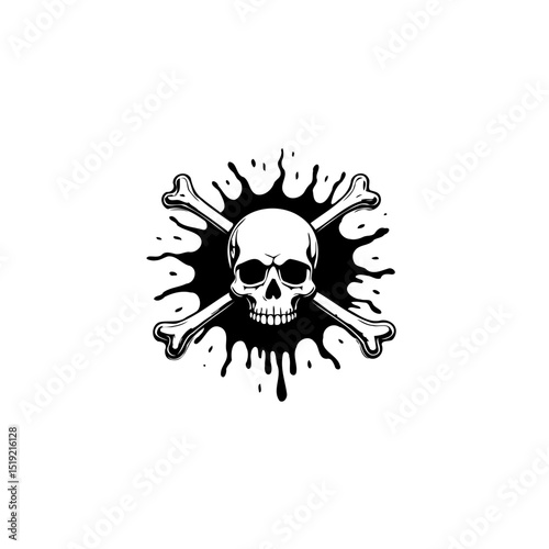 Skull and Crossbones Illustration with Ink Splatter, Danger or Halloween Theme