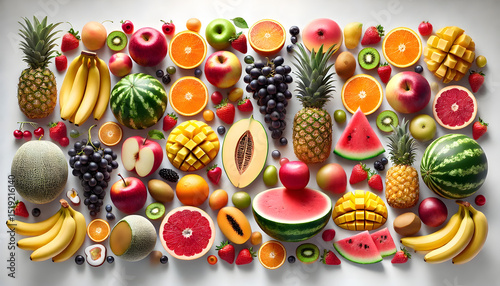 Holiday fruit and dessert decorations with Easter eggs flowers and Christmas theme