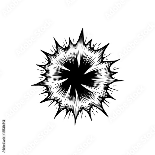 Explosive Burst: Dynamic Black and White Illustration of a Star-Like Explosion