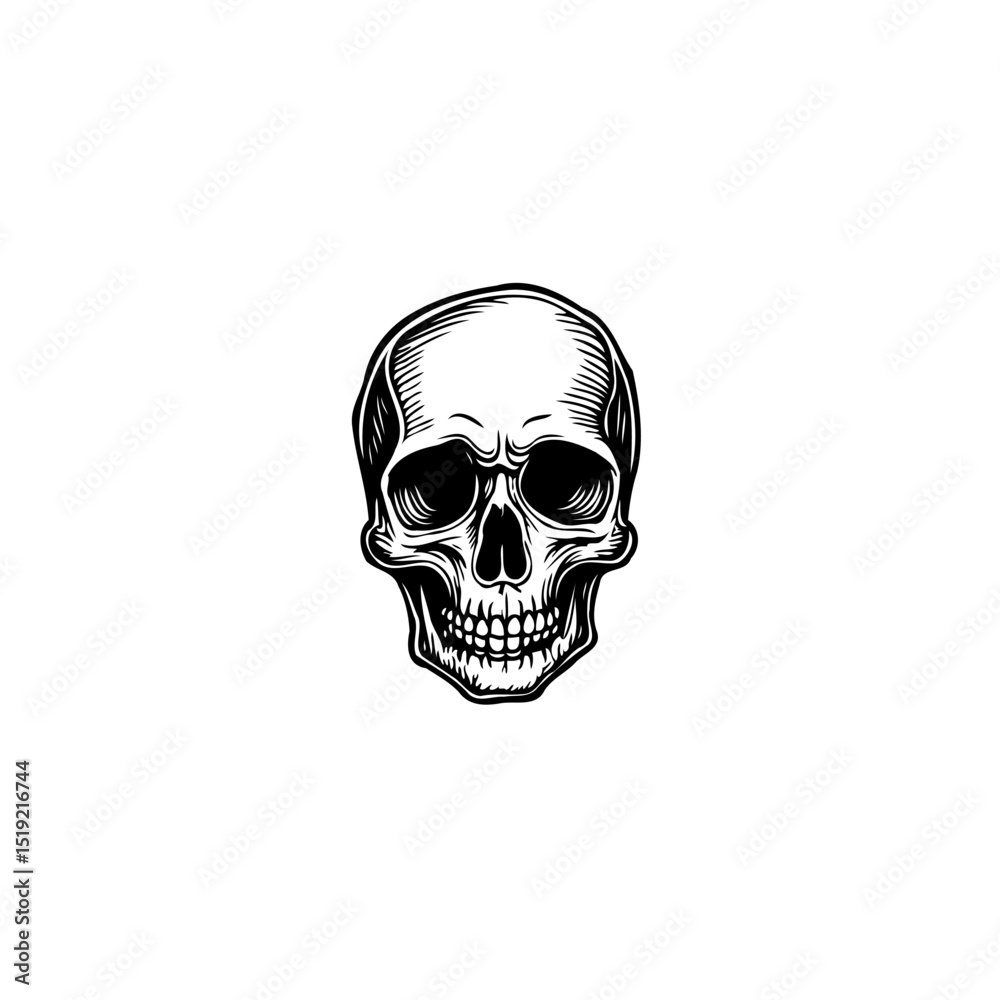 Fototapeta premium Engraving style skull illustration, creating a spooky and decorative element