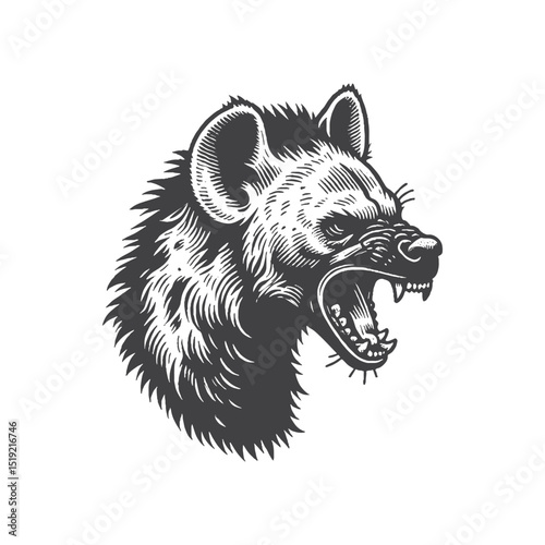 Vintage Hand-Drawn Hyena Laughing With Wide Grin Illustration, Wildlife Animal Engraved Style Vector for T-Shirts and African Themes Design