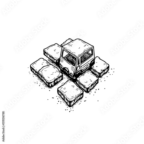 Truck surrounded by bread slices illustration concept for food delivery service