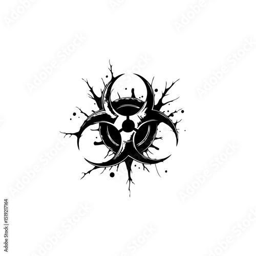 Striking biohazard symbol art with splash effects conveying warning and danger