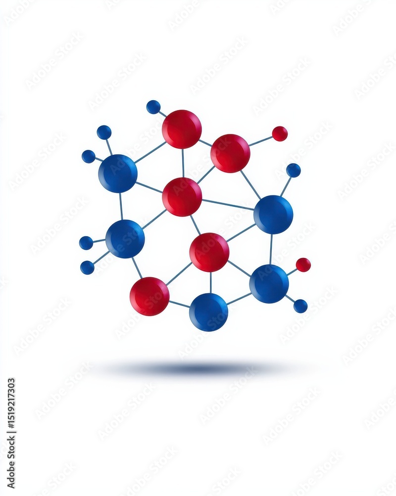 Obraz premium Colorful Molecular Structure Representation with Blue and Red Atoms on a Clean White Background