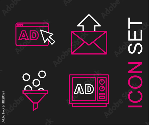 Set line Advertising, Lead management, Mail and e-mail and icon. Vector