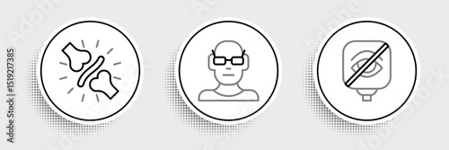 Set line Blindness, Joint pain, knee pain and Poor eyesight icon. Vector