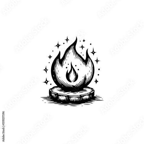 Enchanting fire illustration with star accent, ideal for mystical and magical theme
