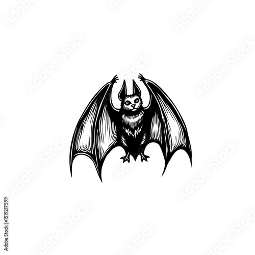 Eerie illustration of a bat spreading its wings, suitable for Halloween designs