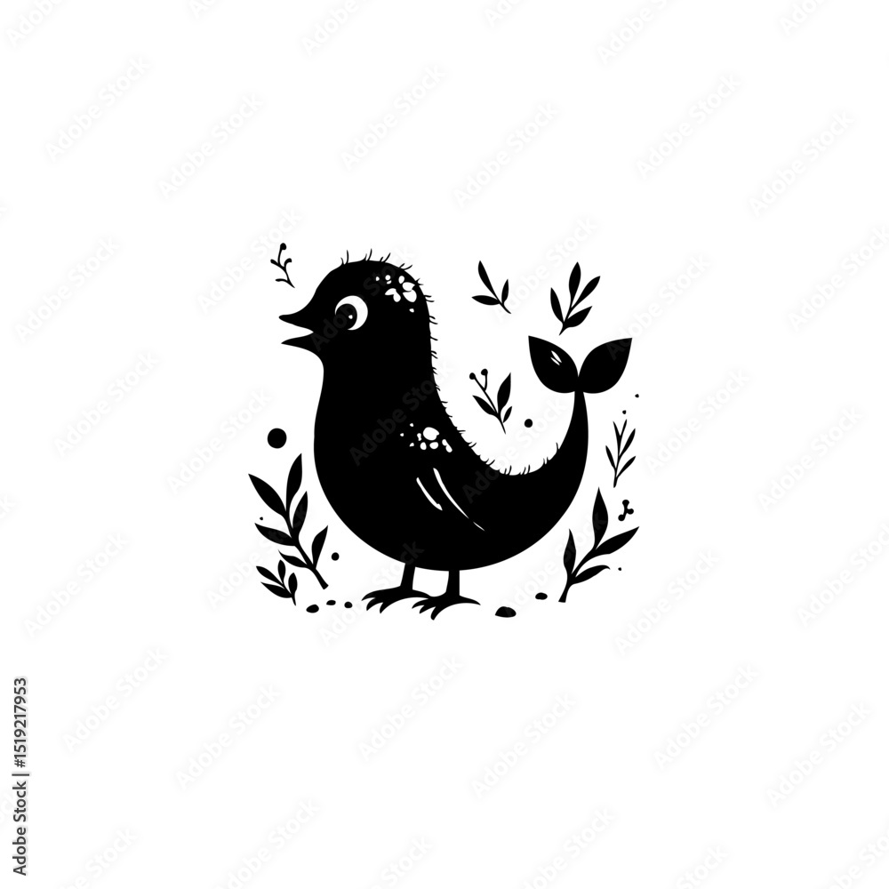 Obraz premium Whimsical bird illustration in black and white, charming and playfully designed